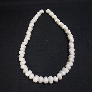Elegant White Beaded Necklace W Asymmetrical Geometric White Beading, Lobster